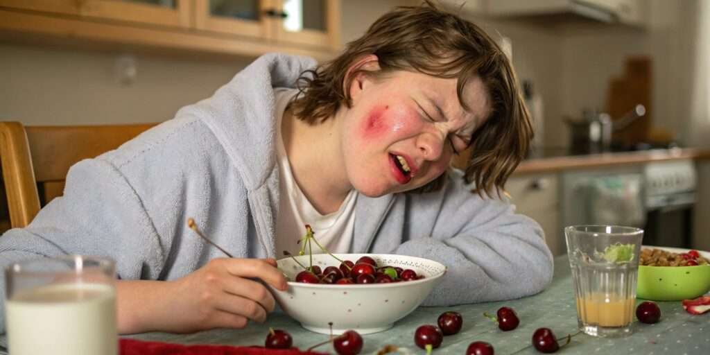 A humorous image of someone looking tipsy after eating a dish, with a playful expression and a lighthearted atmosphere.