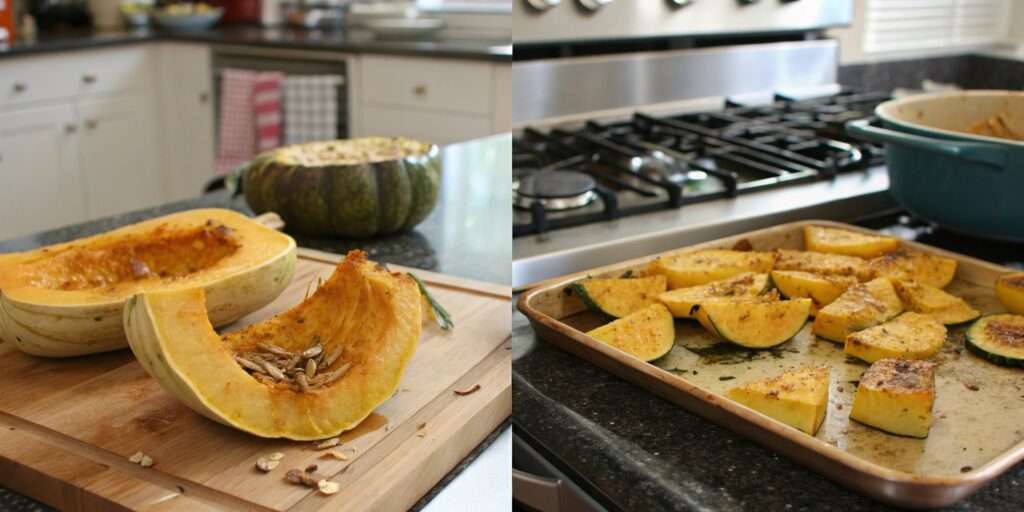 A split-screen image: one side shows mushy, overcooked fried squash, while the other side displays perfectly crispy, golden-brown fried squash.