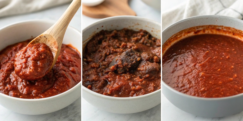 A comparison of common meatloaf sauce mistakes, showing runny, burnt, and perfectly balanced sauces for a flawless glaze.